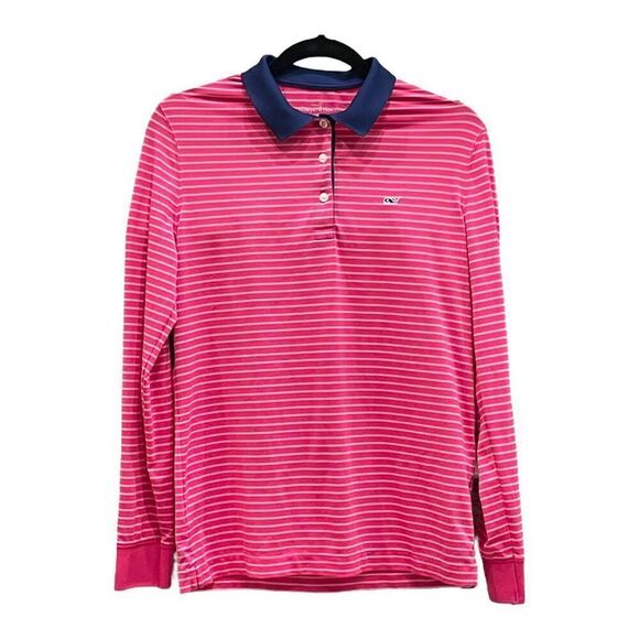 VINEYARD VINES Long Sleeve Polo Shirt for Women in Pink Stripe Size Small - Picture 1 of 4